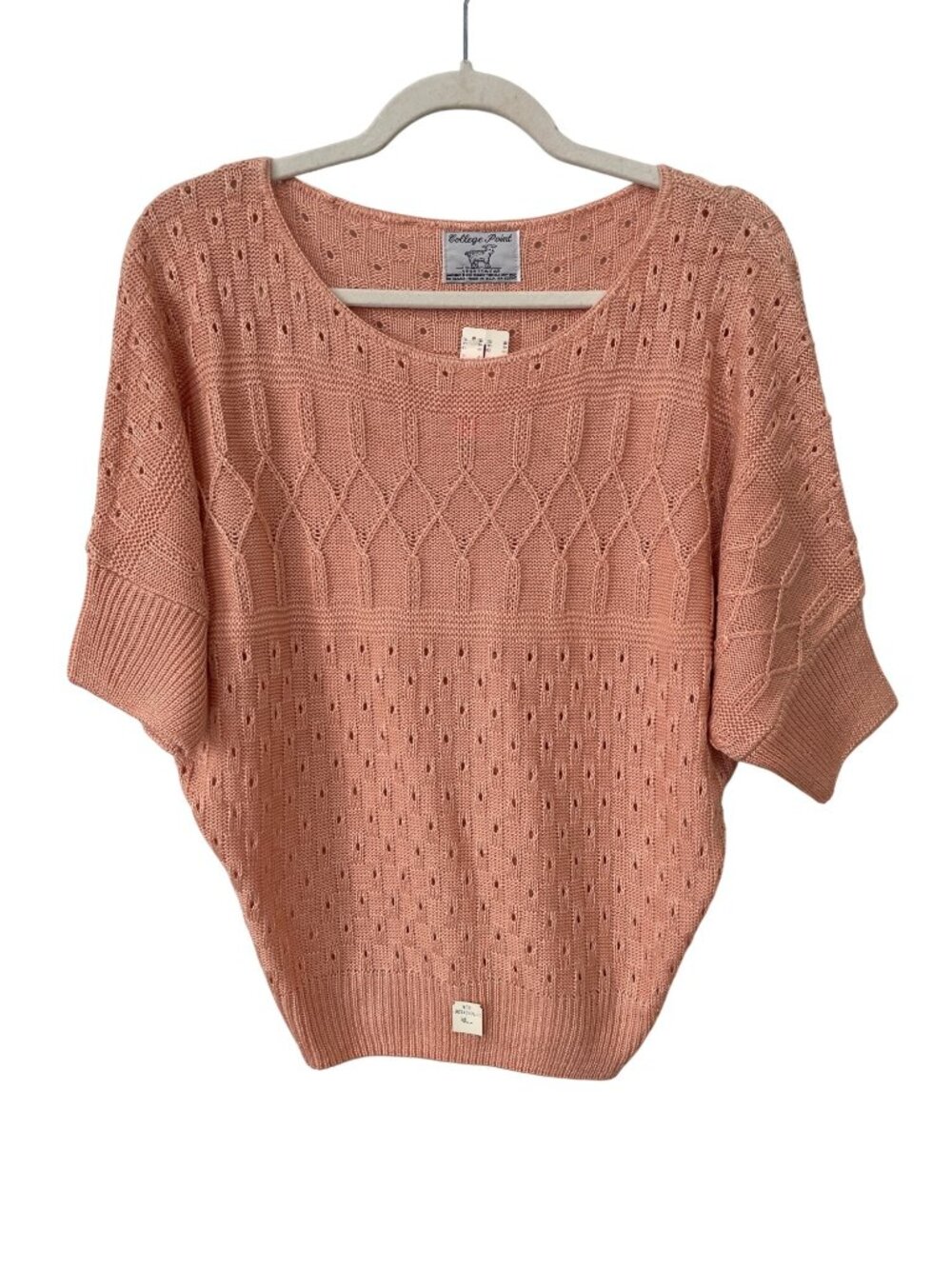 Vintage 80s College Point Sweater Medium Dolman Sleeve Knitwear Deadstock NEW